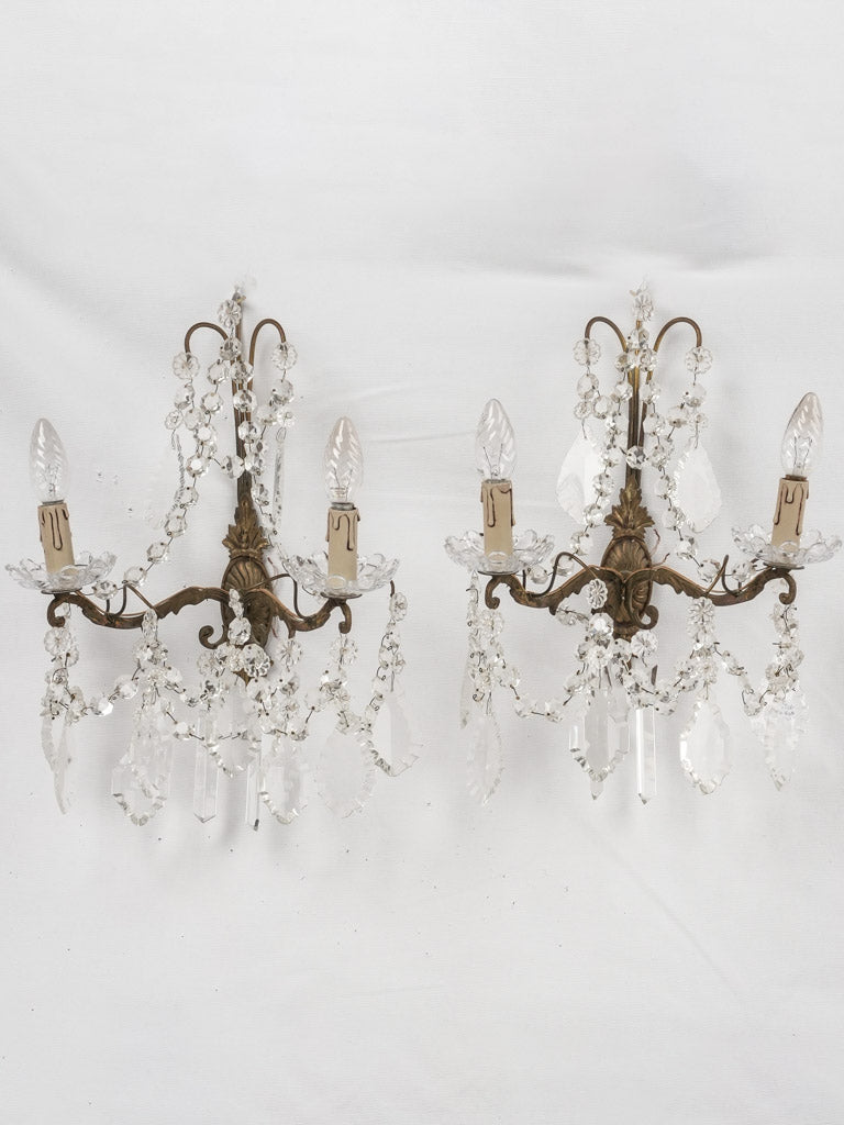 Antique French-cut crystal wall appliques