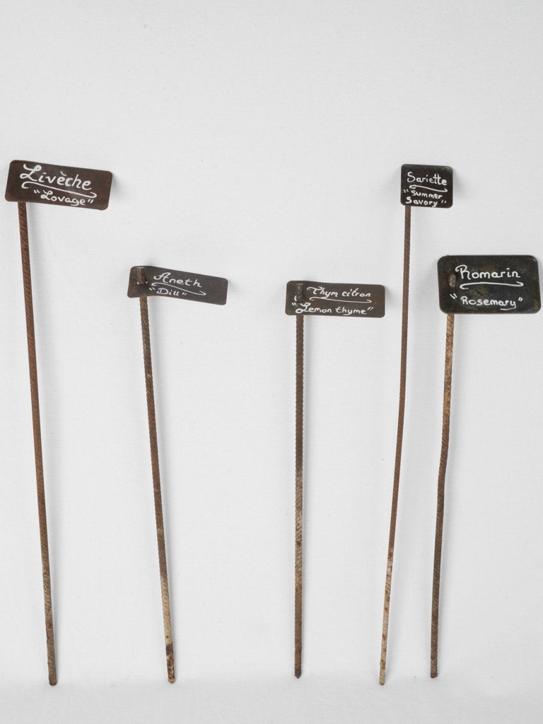 Handwritten iron labels for herbs