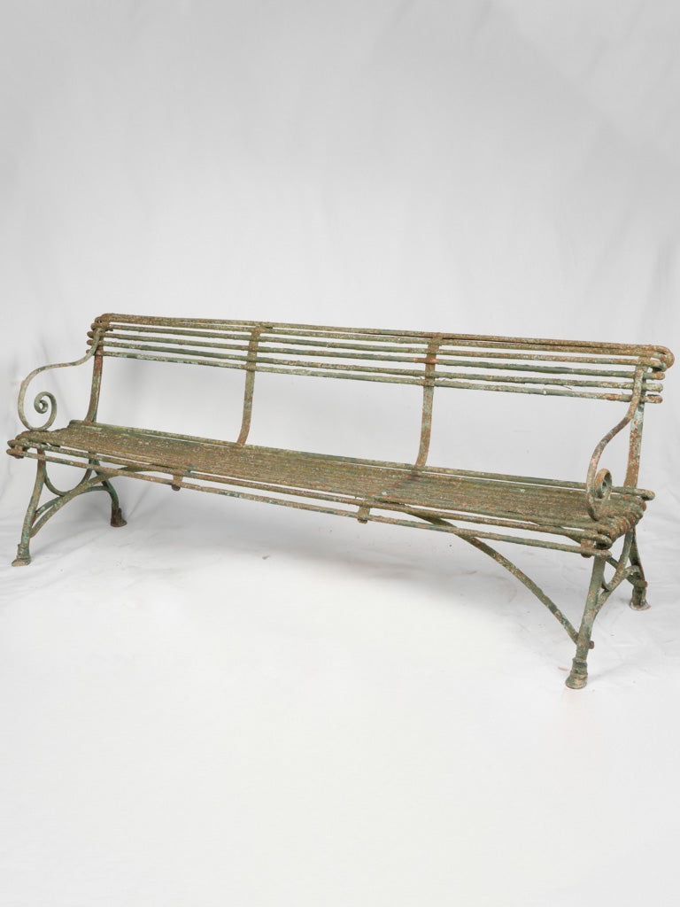 Vintage Green Arras Wrought Iron Bench