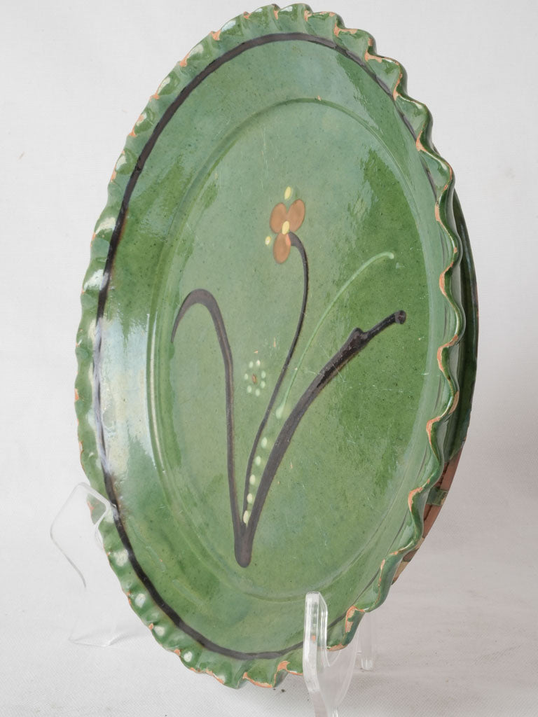 Aged green glazed floral platter