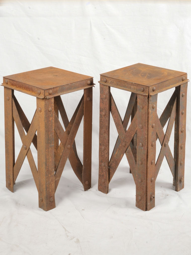 Pair of Sturdy Industrial Cast Iron Pedestals - 26½"