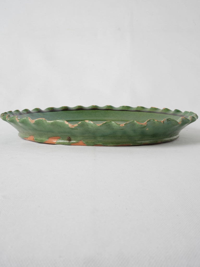 French mountain green glazed floral platter