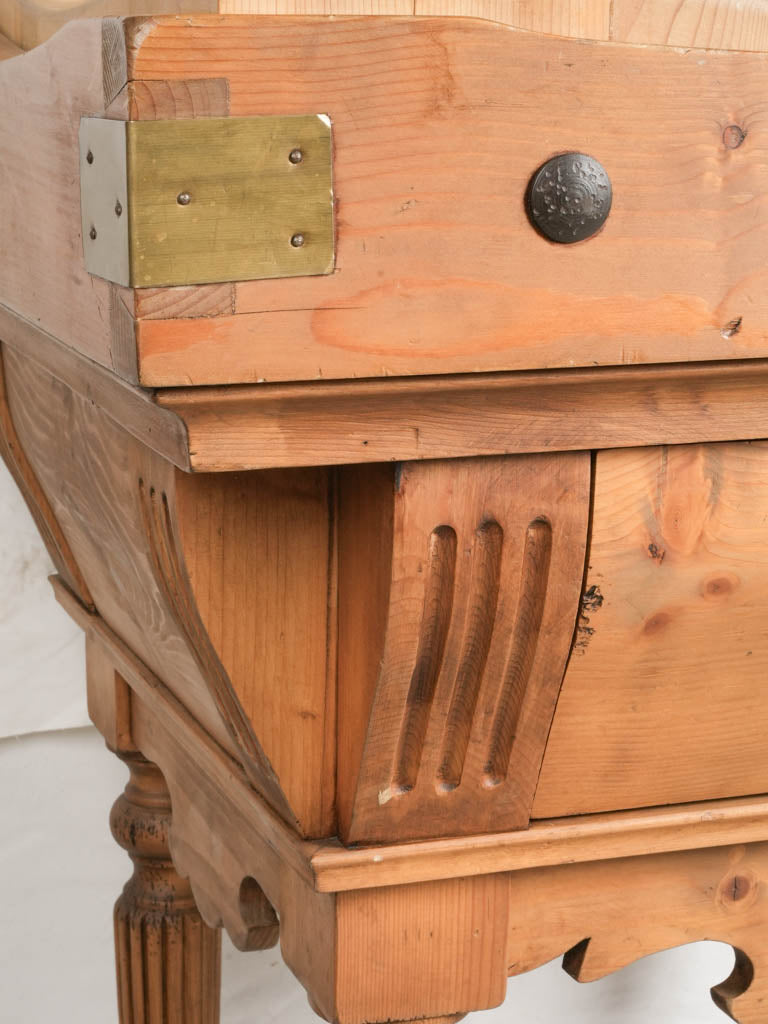 Decorative Pine Butcher's Block w/ Sculpted Bull's Head Pediment -55½"