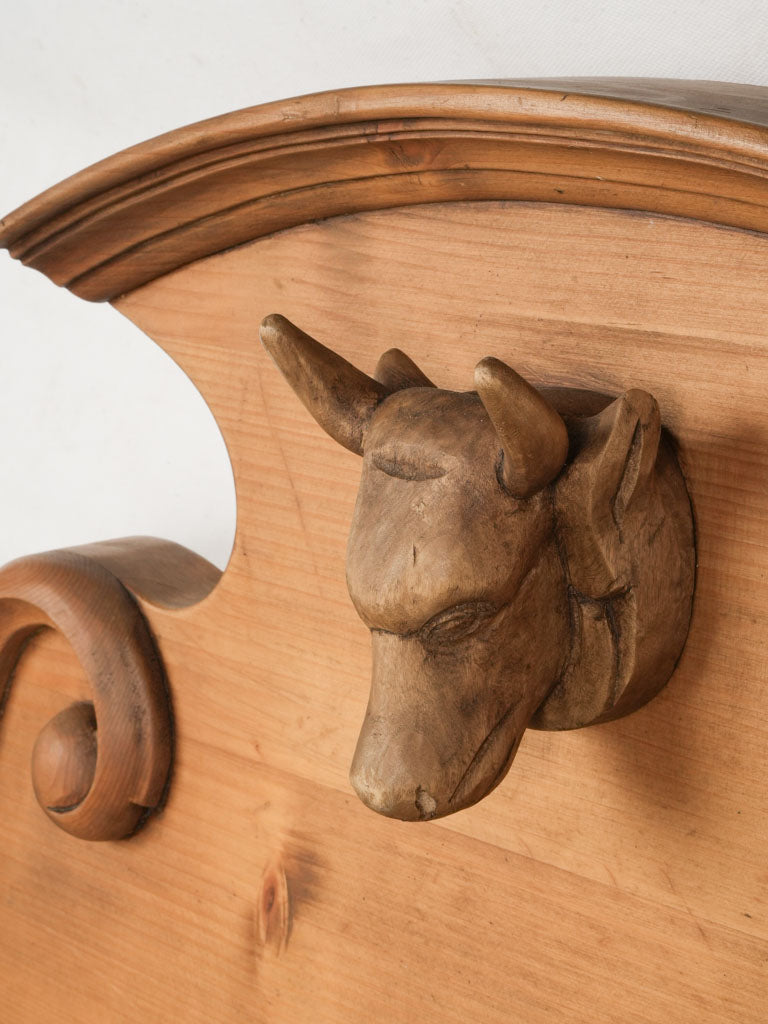 Decorative Pine Butcher's Block w/ Sculpted Bull's Head Pediment -55½"