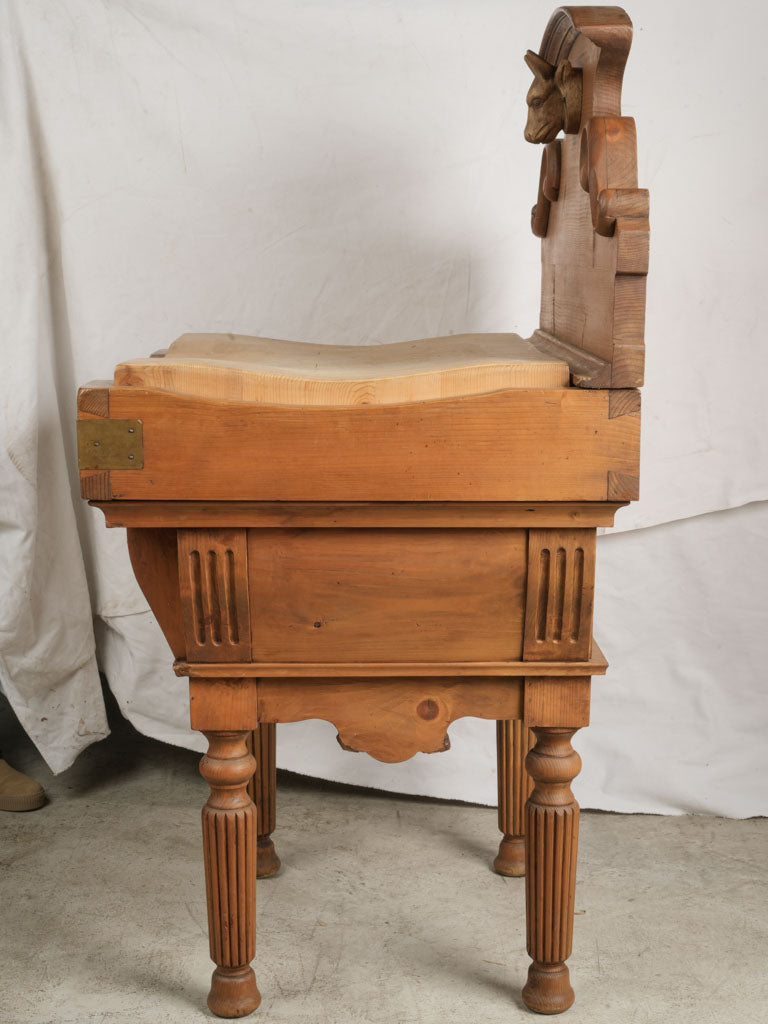 Decorative Pine Butcher's Block w/ Sculpted Bull's Head Pediment -55½"