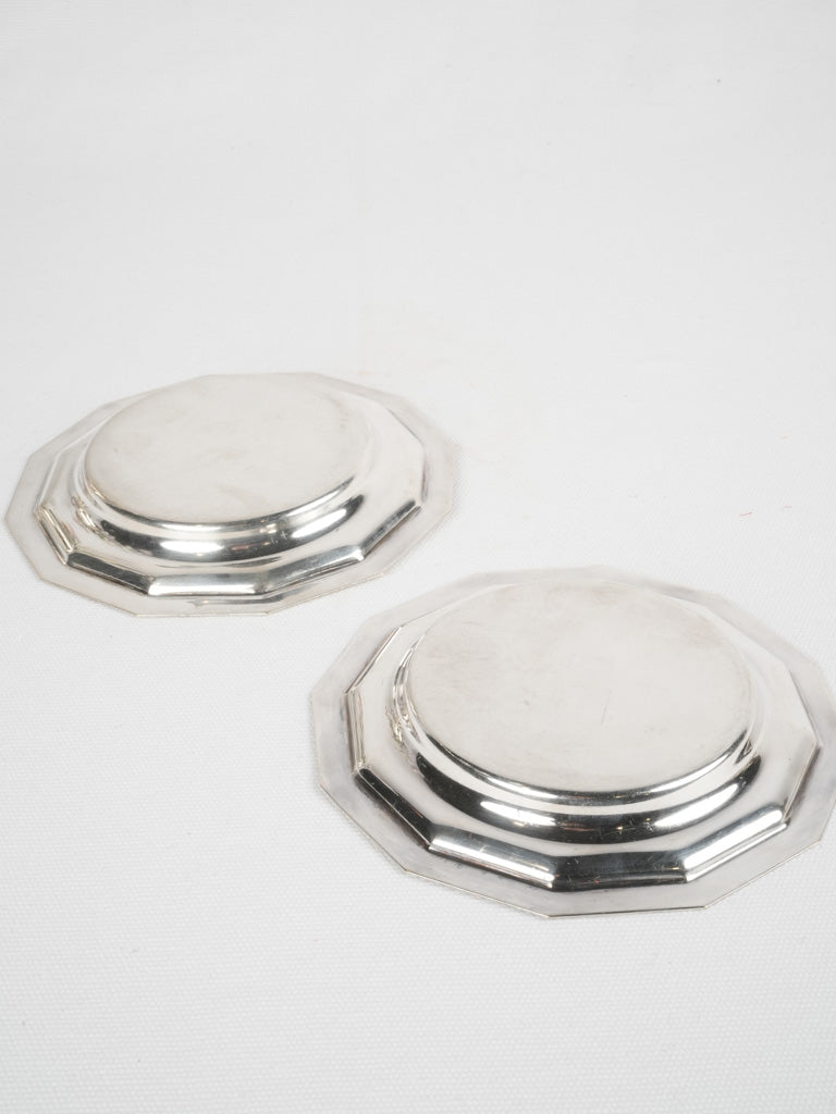 Pair of vintage French bottle coasters - silver-plated 6¼''