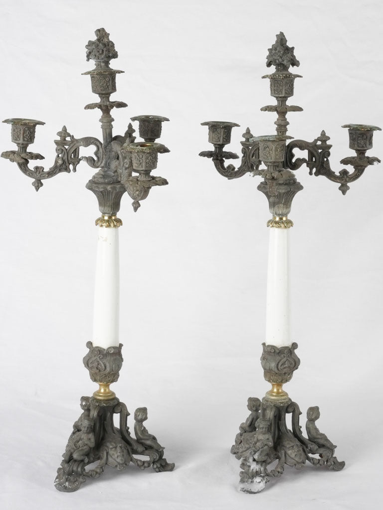 Brass porcelain hybrid antique candelabras