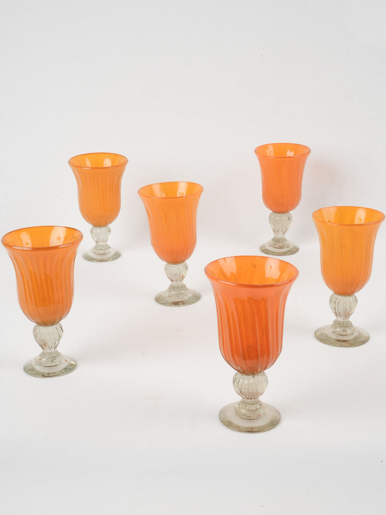 Handmade Portuguese blown orange wine glasses