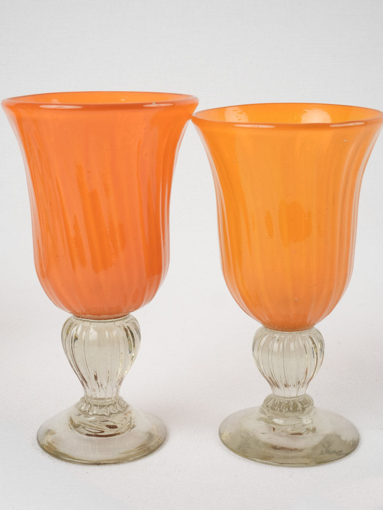 Bright orange, handcrafted blown glass stemware