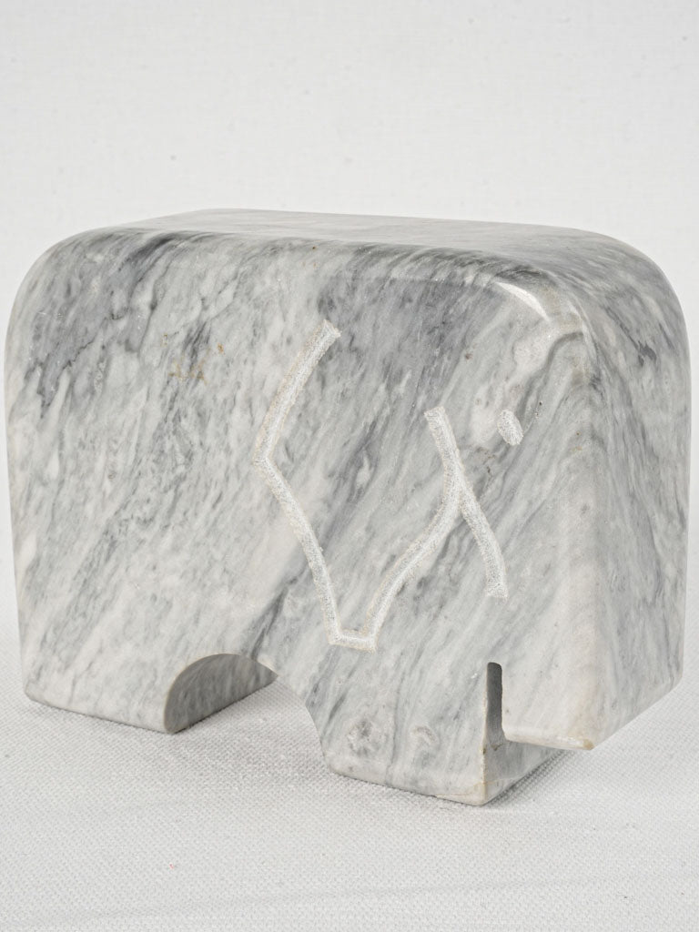 Vintage Carrara Marble Elephant Sculpture 4¾" - 1970s