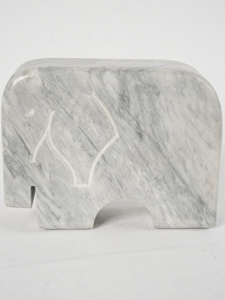 Vintage Carrara Marble Elephant Sculpture 4¾" - 1970s