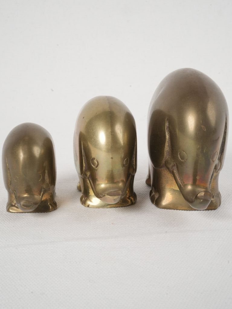 Family of 3 Charming Brass Elephant Sculptures / Paperweights