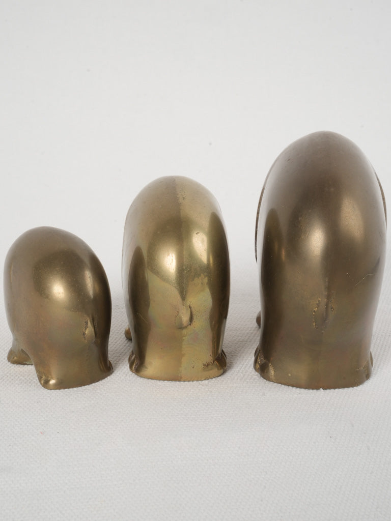 Family of 3 Charming Brass Elephant Sculptures / Paperweights