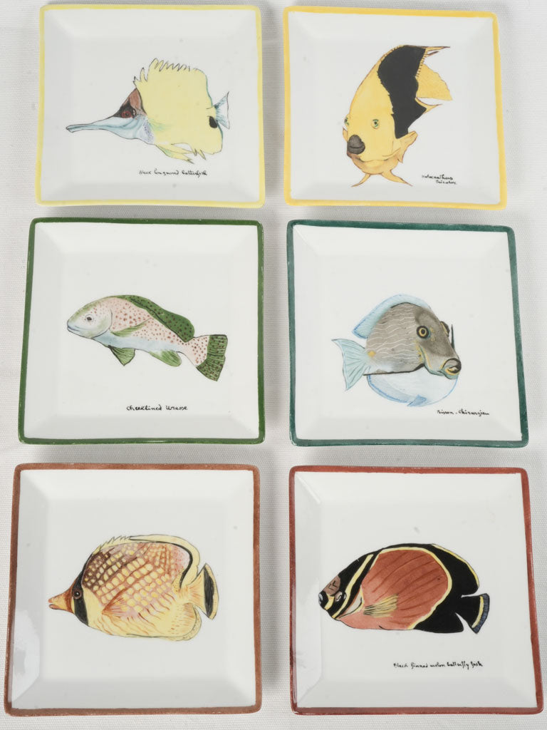 Square antique fish-themed dinnerware