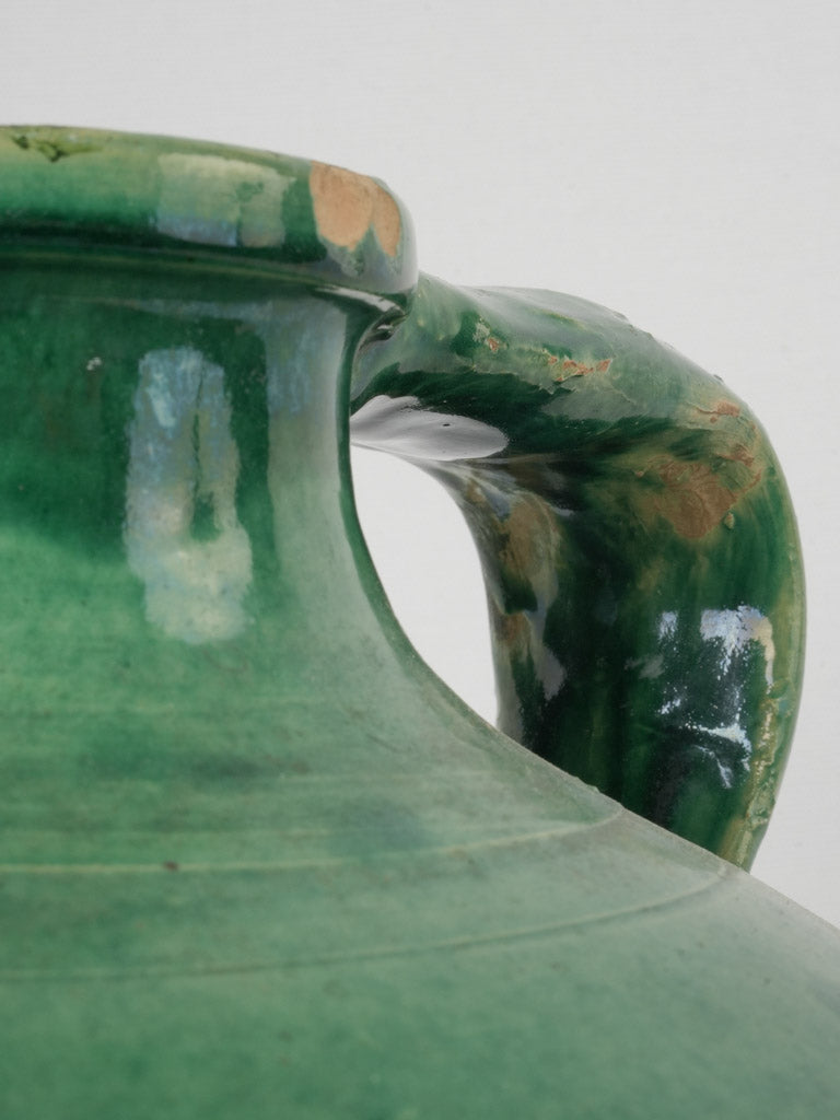 Unique Vintage Spanish Green Earthenware Vessel