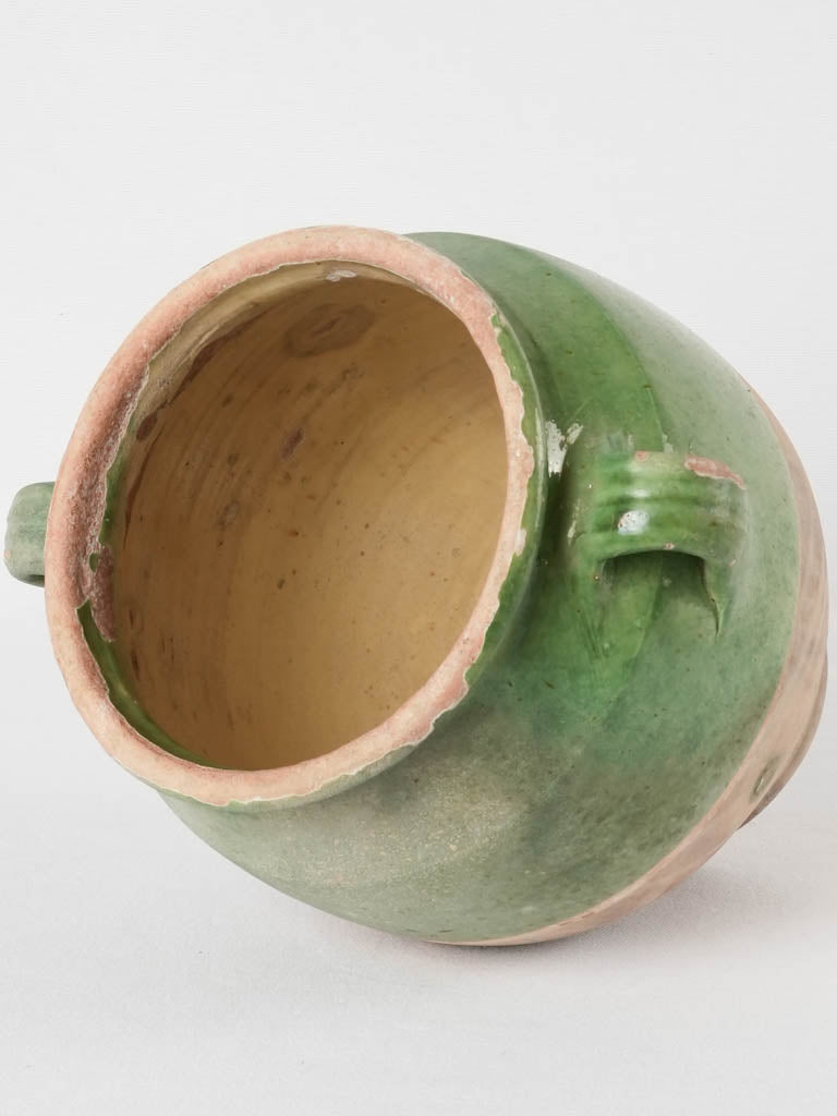 Antique green detailed French confit pot