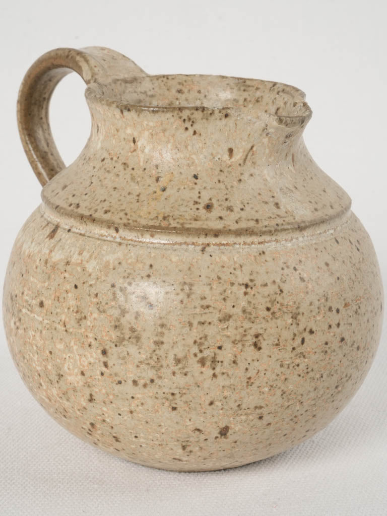 Small Vintage Hand thrown Clay Stoneware Pitcher - Speckled Beige