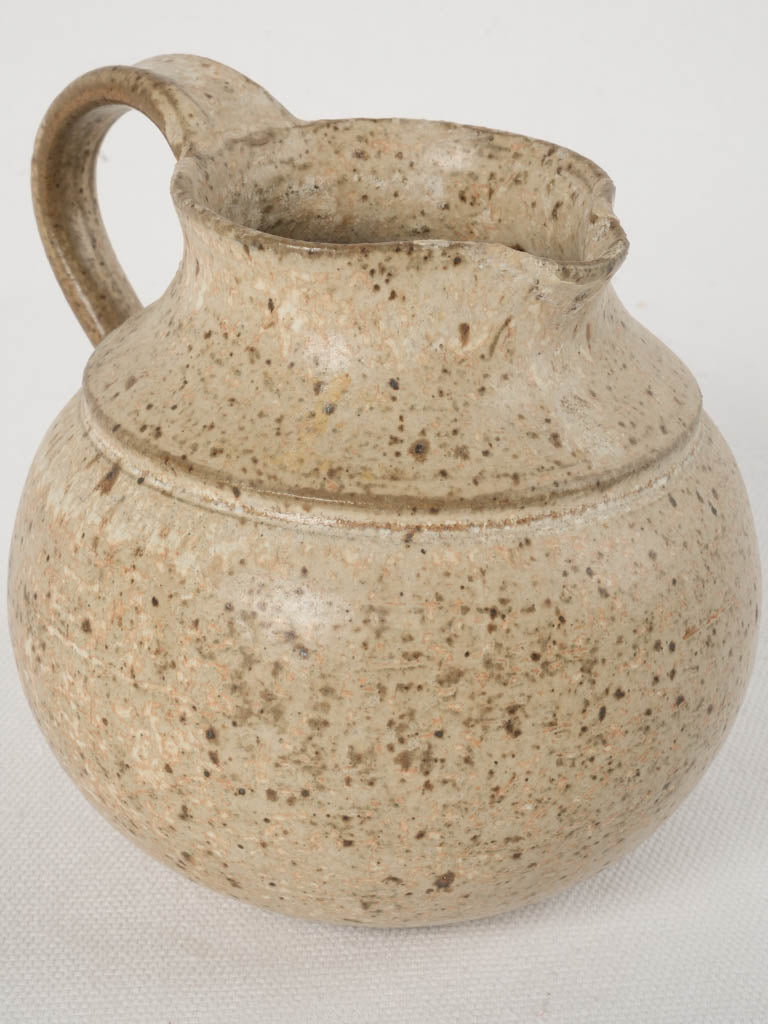 Small Vintage Hand thrown Clay Stoneware Pitcher - Speckled Beige