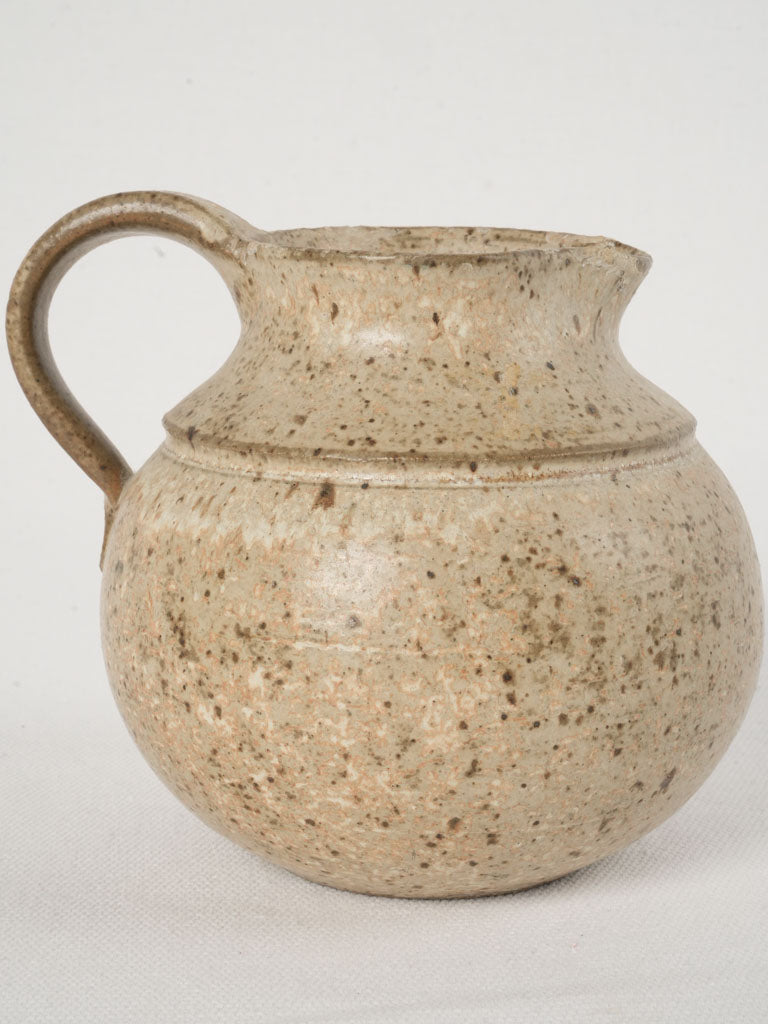 Small Vintage Hand thrown Clay Stoneware Pitcher - Speckled Beige