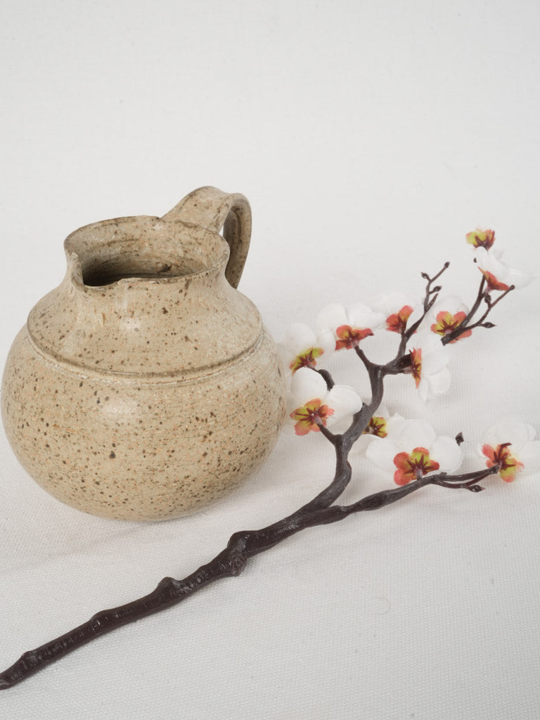 Small Vintage Hand thrown Clay Stoneware Pitcher - Speckled Beige