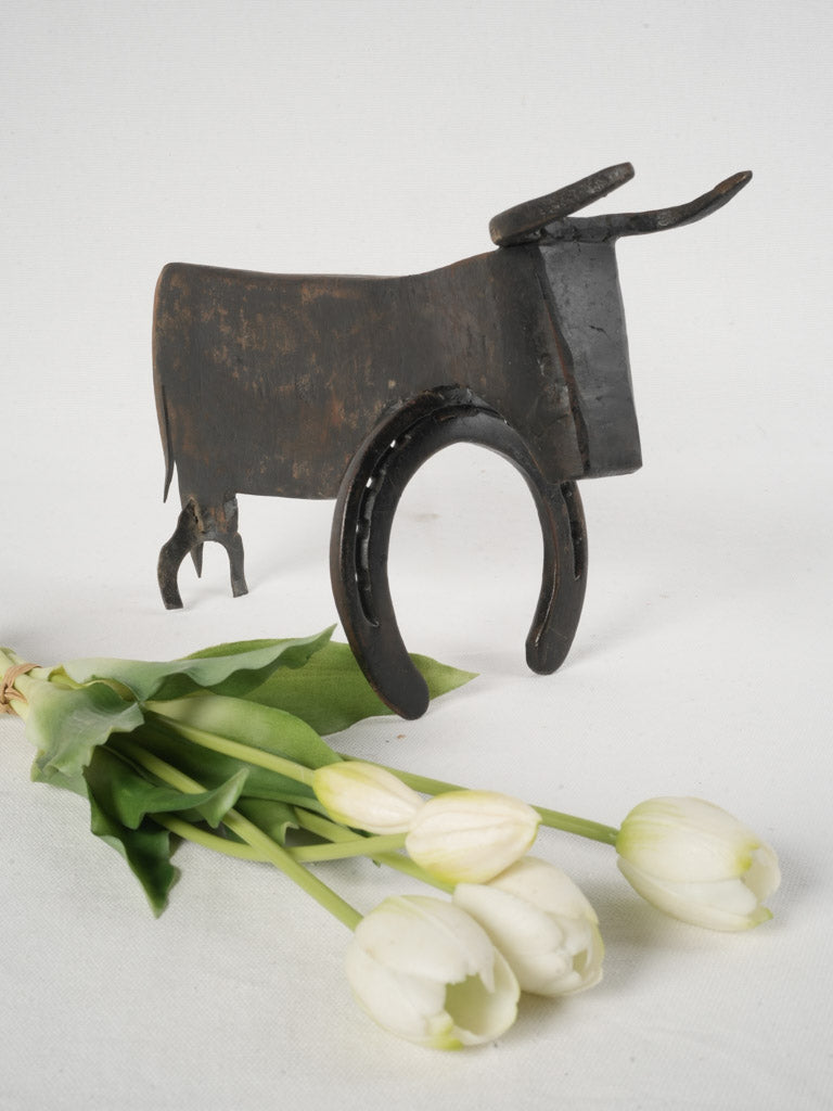 Vintage Iron Sculpture of a Bull - 1960s Art Brut - 8¼"