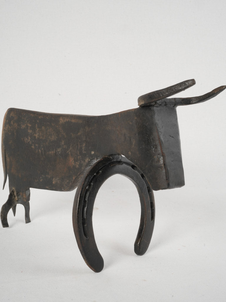 Vintage Iron Sculpture of a Bull - 1960s Art Brut - 8¼"