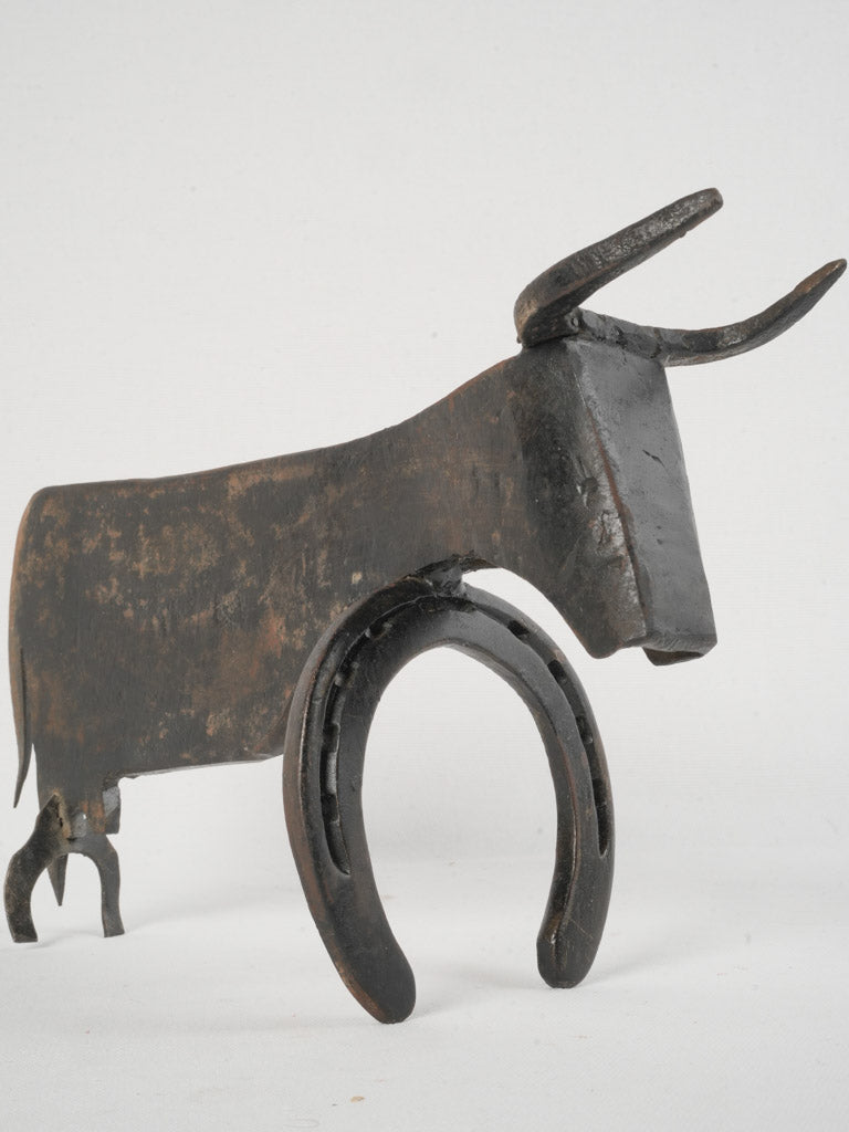 Vintage Iron Sculpture of a Bull - 1960s Art Brut - 8¼"