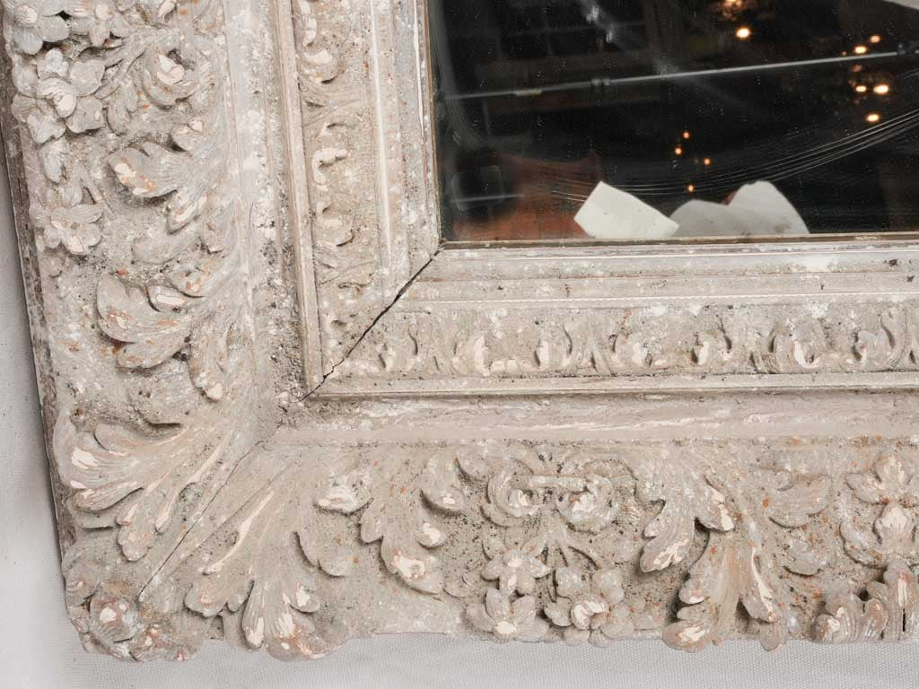 Large 19th century oak leaf frame mirror w/ gray patina 47¼" x 53¼"