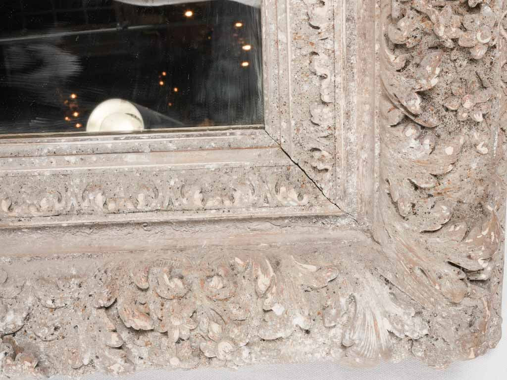 Large 19th century oak leaf frame mirror w/ gray patina 47¼" x 53¼"