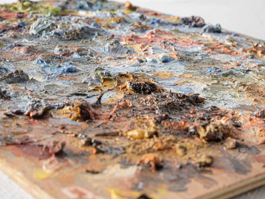 Artisanal wood oil paint palette artwork