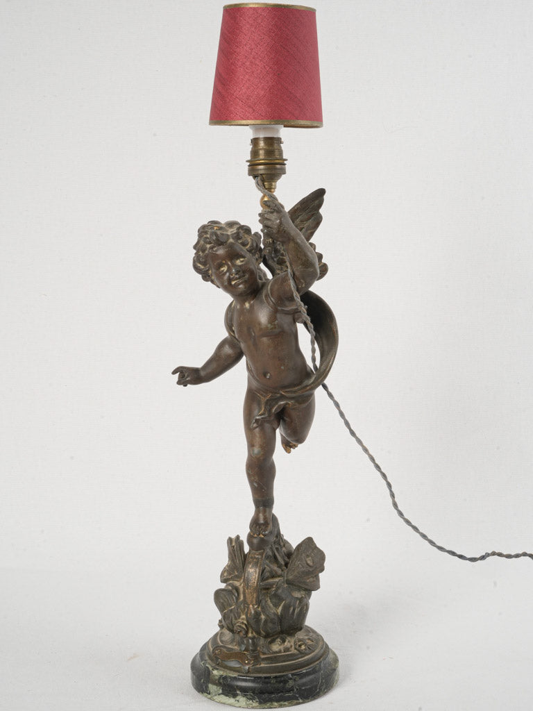 Antique French winged cherub lamp  