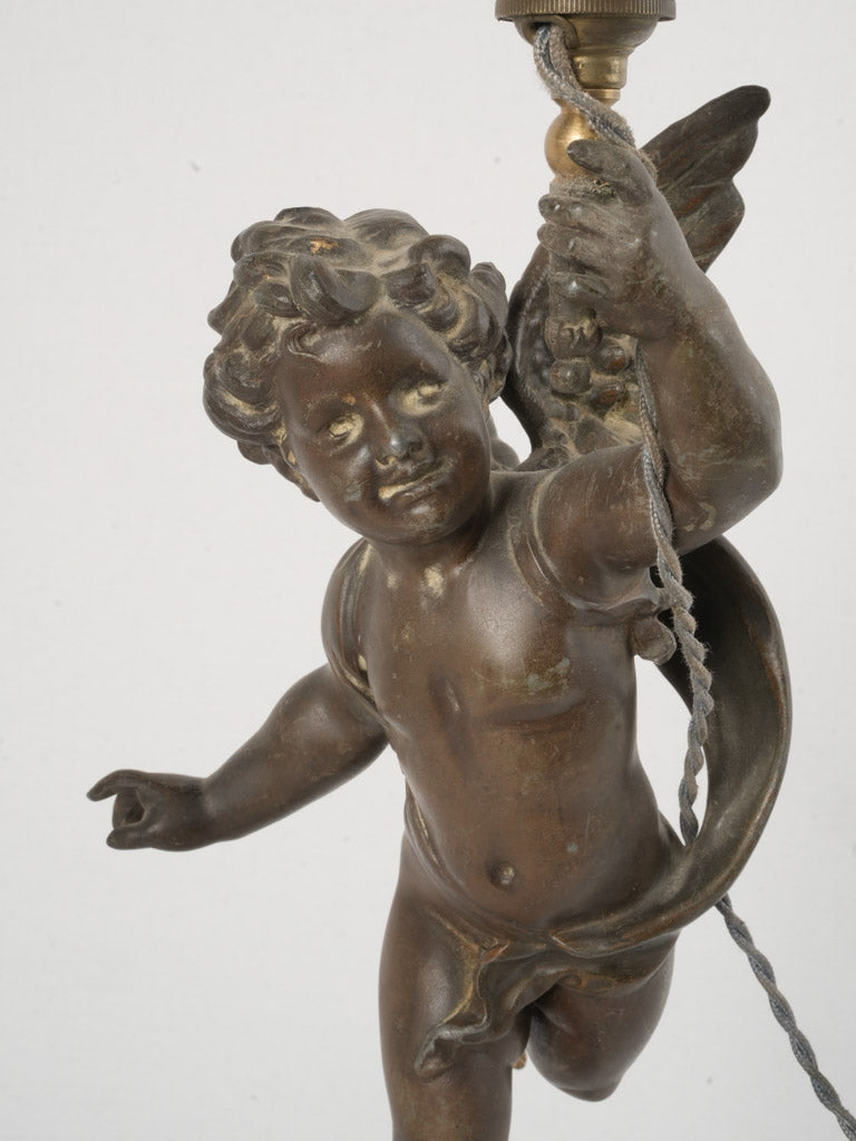 19th-Century French Lamp w/ winged Angel 22¾"