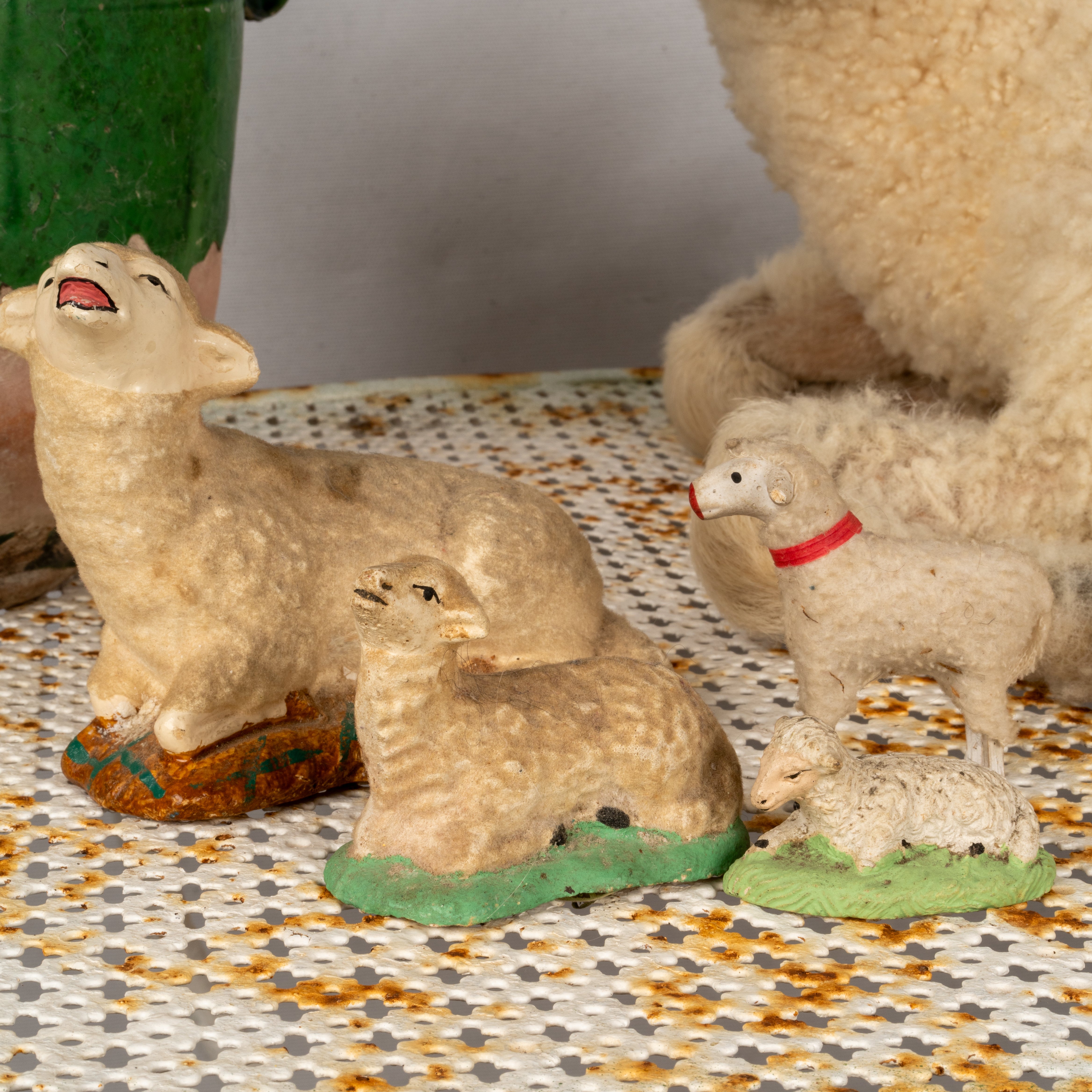 French plaster lamb crèche ornaments