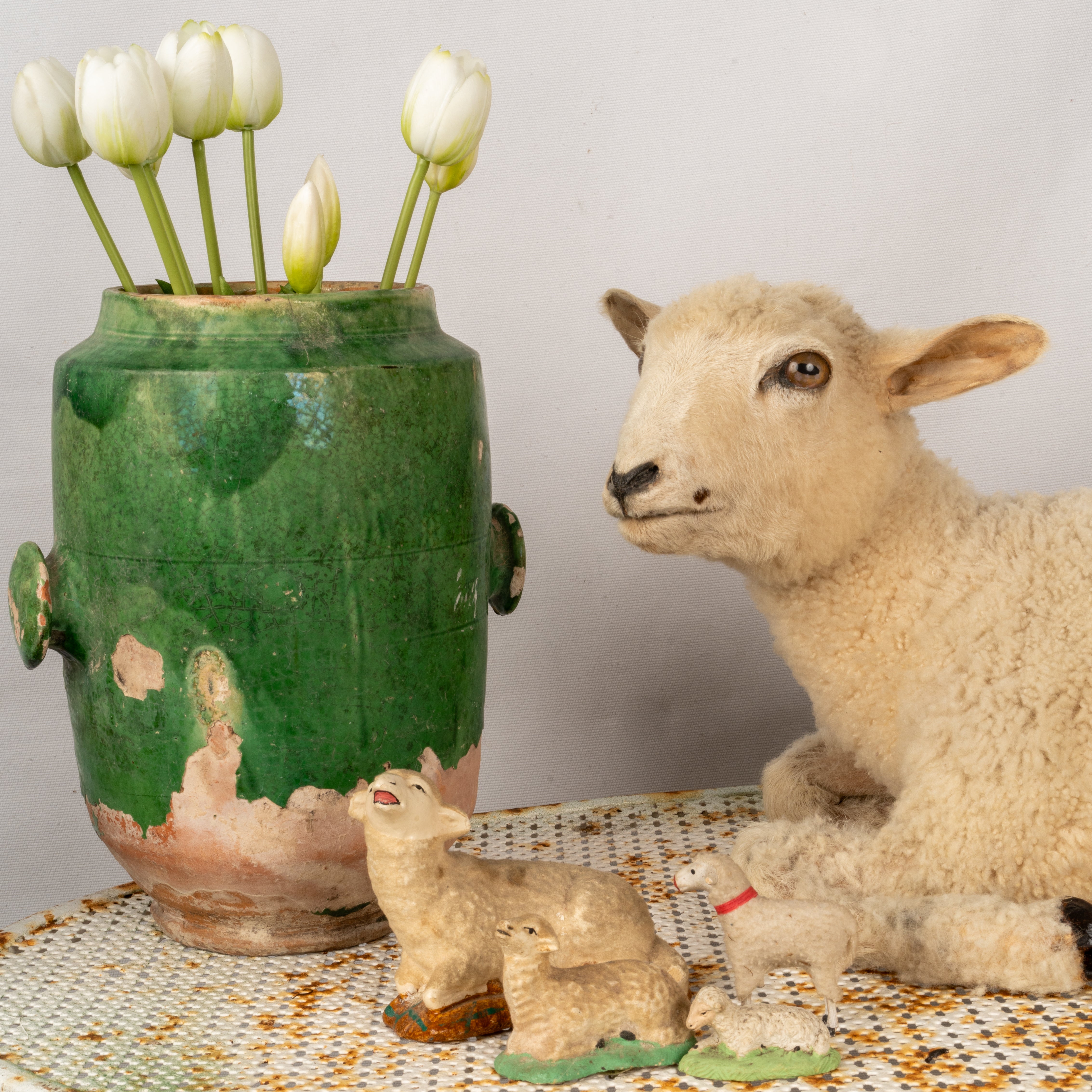 Rustic clay sheep nativity decorations