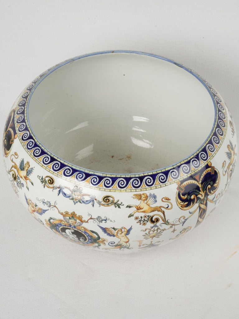 Distinctive hand-painted Gien faience cachepot