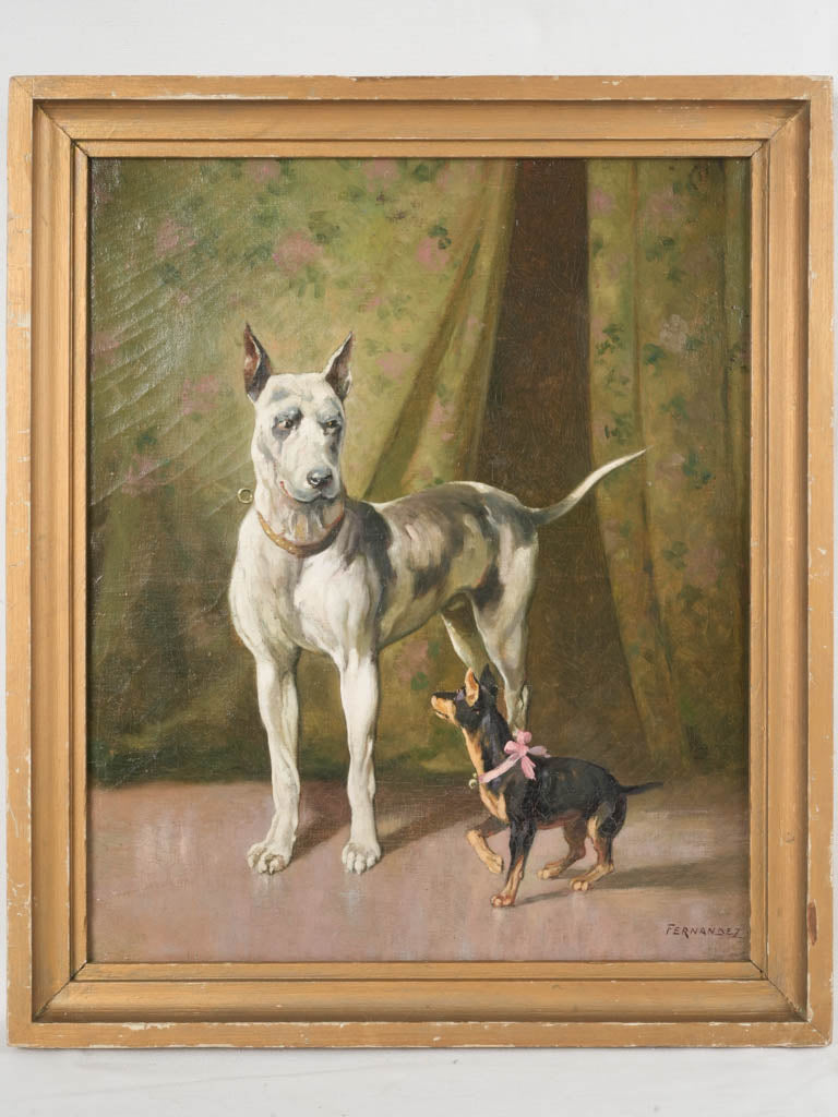 19th-Century Oil Painting of Two Dogs - Fernandez 24½" x 20¾"