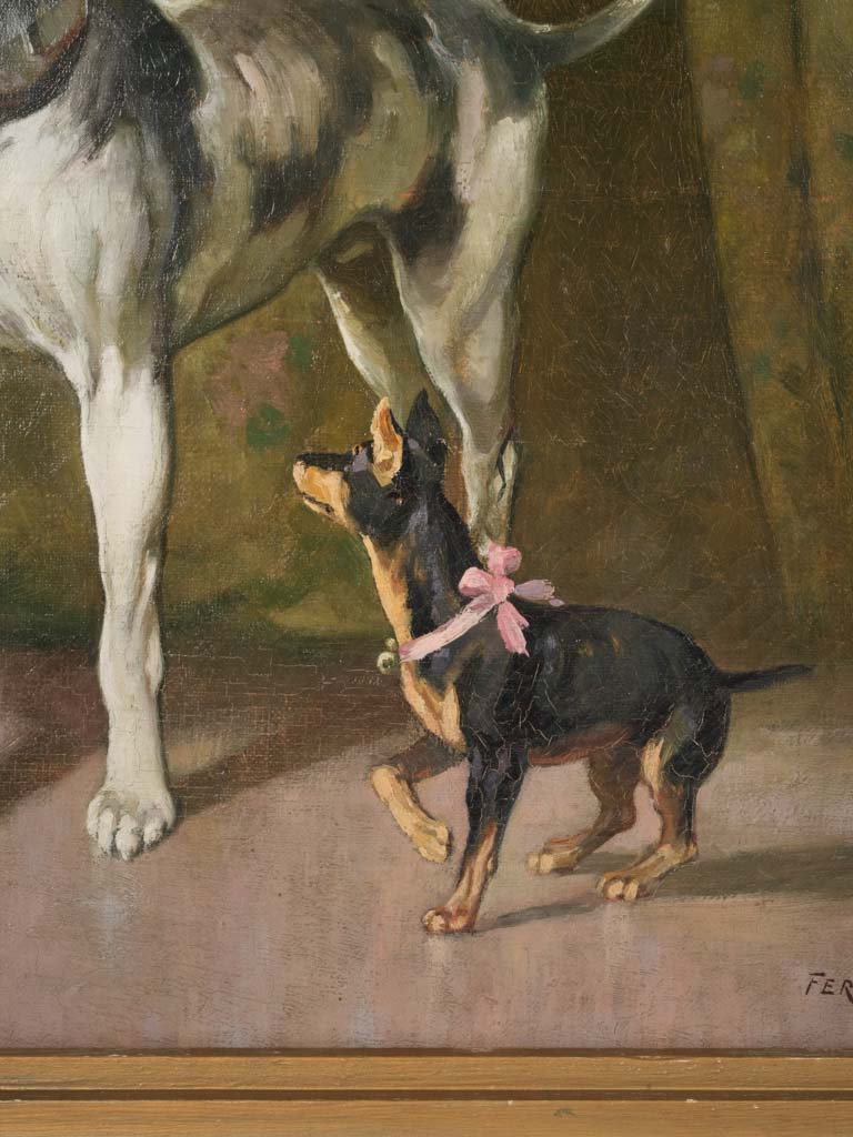 19th-Century Oil Painting of Two Dogs - Fernandez 24½" x 20¾"