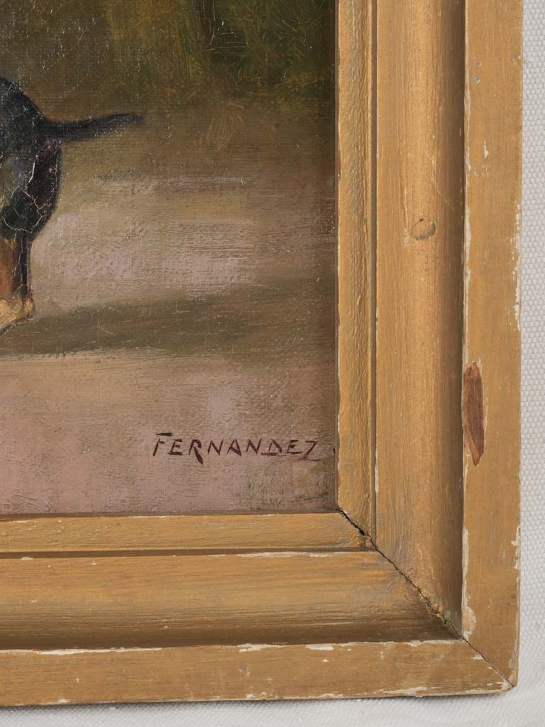 19th-Century Oil Painting of Two Dogs - Fernandez 24½" x 20¾"