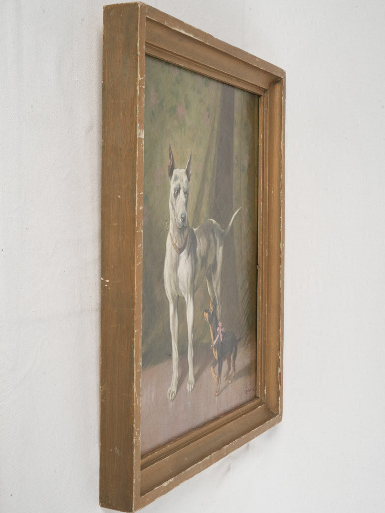 19th-Century Oil Painting of Two Dogs - Fernandez 24½" x 20¾"