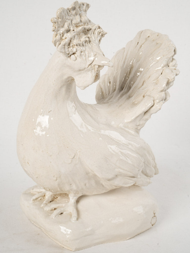 Terracotta Sculpture of a Mother Hen w/ White Glaze 10¾"