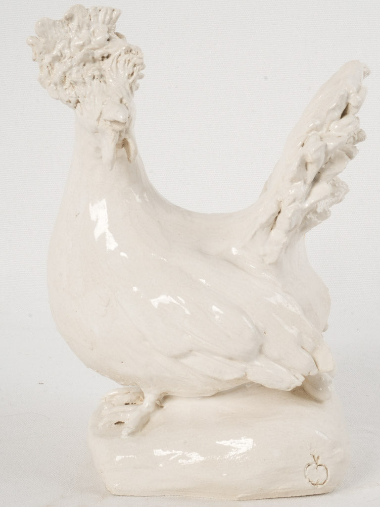 Terracotta Sculpture of a Mother Hen w/ White Glaze 10¾"