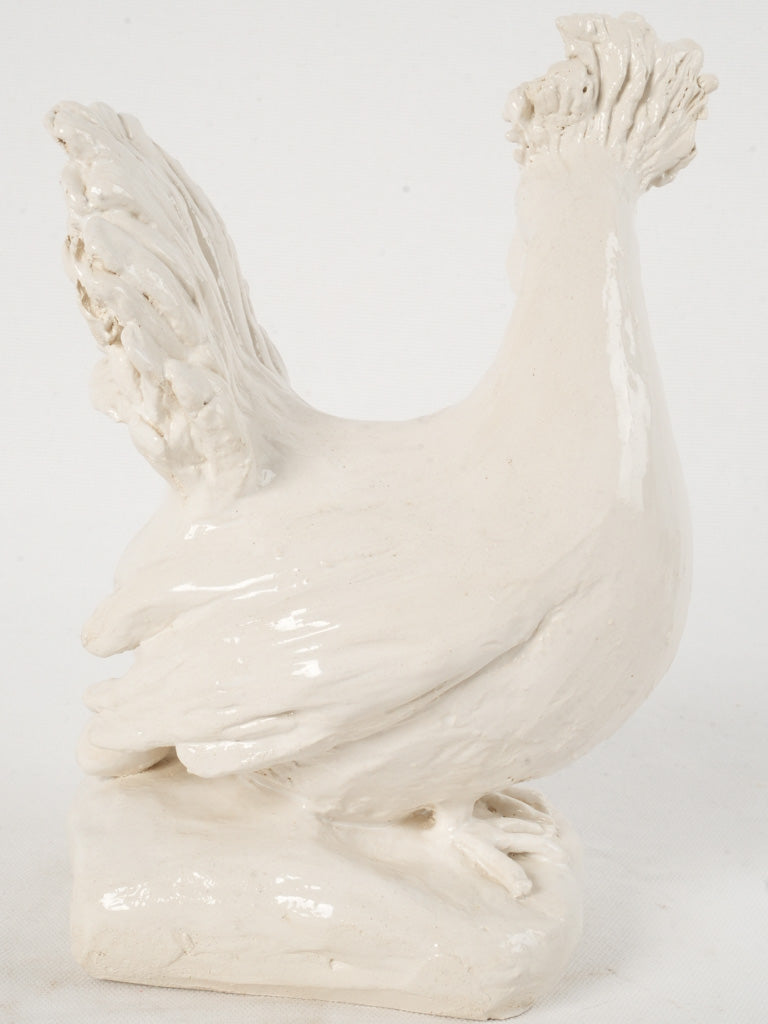 Terracotta Sculpture of a Mother Hen w/ White Glaze 10¾"