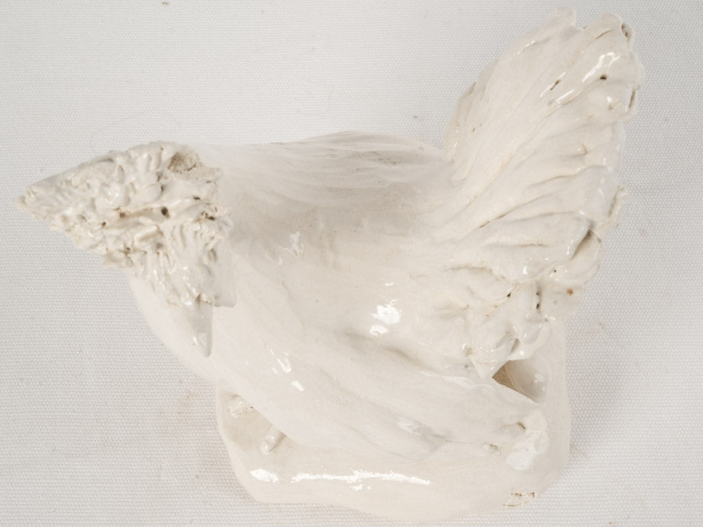 Terracotta Sculpture of a Mother Hen w/ White Glaze 10¾"