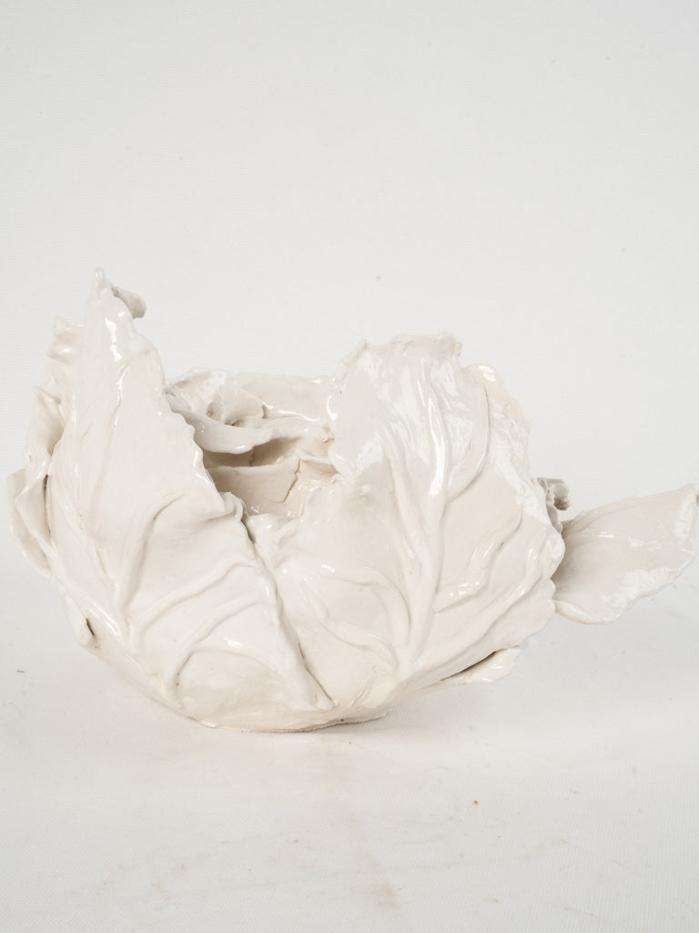 Terracotta Cabbage Sculpture w/ White Glaze