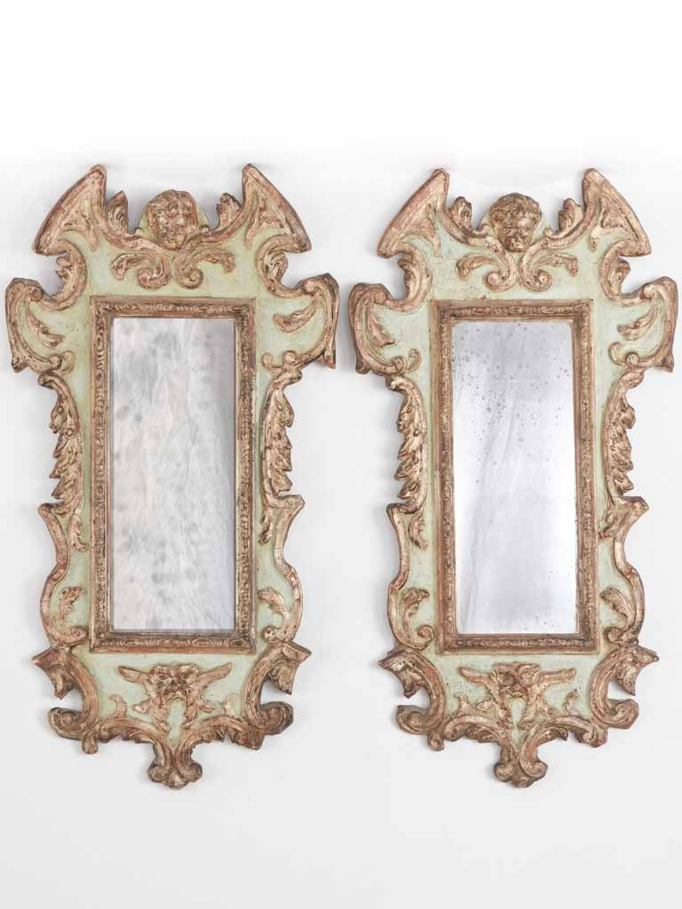 Pair of 18th century Italian mirrors - gilt & sage green 31½" x 17"