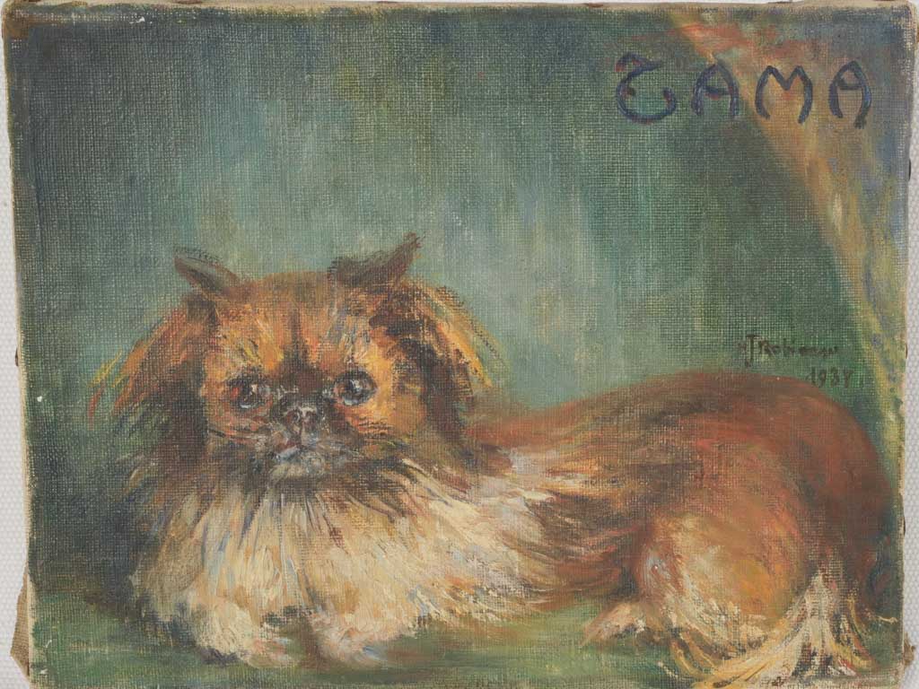 Oil Portrait of a Pekingese dog dated 1938 - 7½" x 9½"