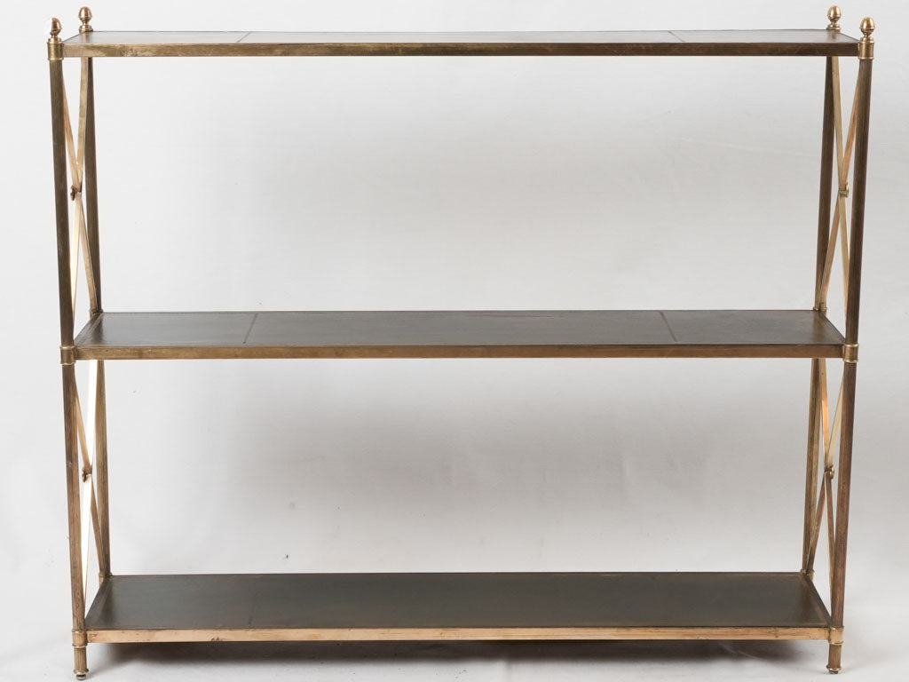 Maison Jansen bookshelf - leather & brass 30¾" x 35½" x 8"