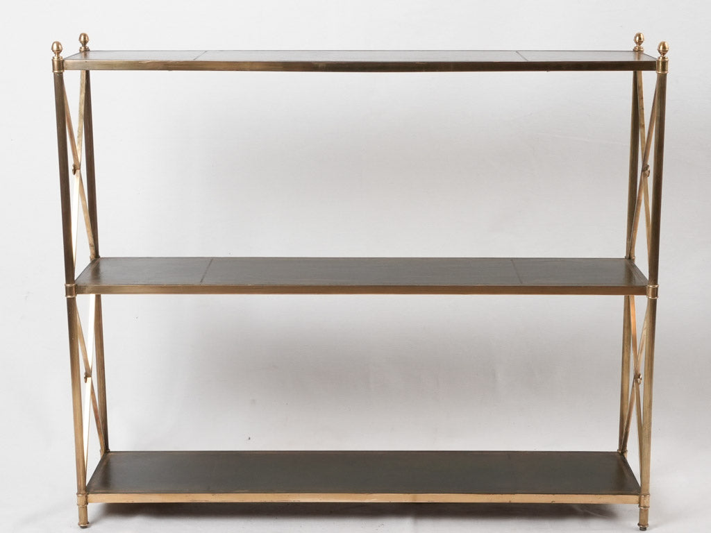 Maison Jansen bookshelf - leather & brass 30¾" x 35½" x 8"