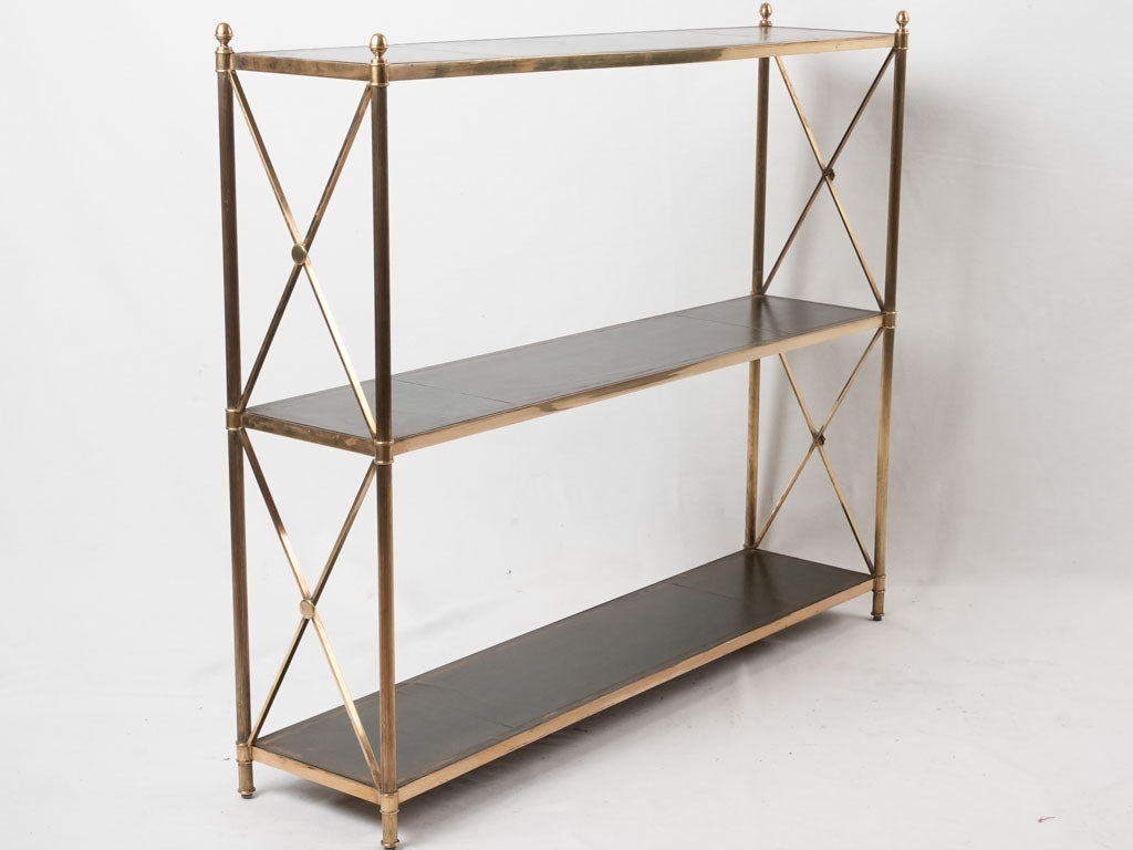 Maison Jansen bookshelf - leather & brass 30¾" x 35½" x 8"