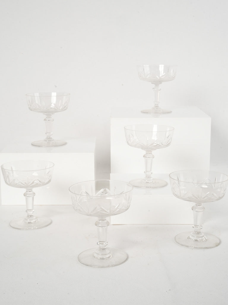 Set of six 1950s Champagne Coupes - Cut Glass